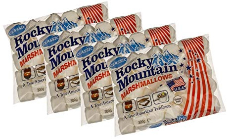 Rocky Mountain Marshmallows Classic 4x300g, traditionell amerikanische Süßigkeiten zum Rösten am Lagerfeuer, Grillen oder Backen (4x300g)