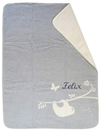 Fussenegger Babydecke mit Wunsch-Name Bestickt grau rohweiß 75 cm x 100 cm Panda Faultier Namensdecke personalisiert mit Bambus-Anteil