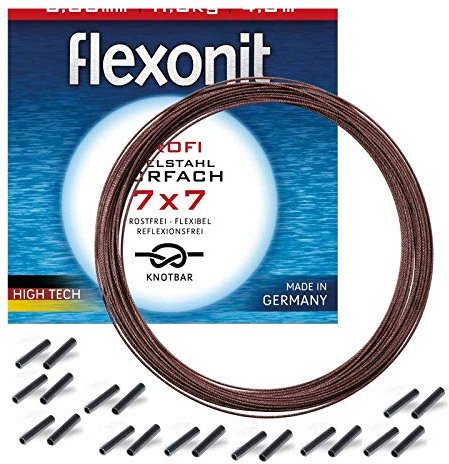 Flexonit komplett Angelset Raubfischvorfach Hechtvorfach - 7x7 Stahlvorfach 0,27mm + passende Quetschhülsen.