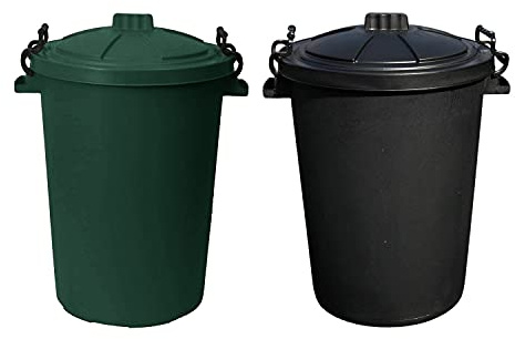 JMS we create smile (Set of 2) Dark Green and Black 50l Bin Heavy Duty Dustbin Plastic Storage Unit Refuse Waste Bin with Locking Lid Recycle Compose Recycled Plastic Bin Rubbish Waste Animal Feed