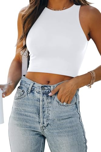 EFAN Womens Sexy Sleeveless Double Lined Crop Tops Workout Cute Tight Racerback Tank Tops Summer Clothes Teen Girls 2025 White S