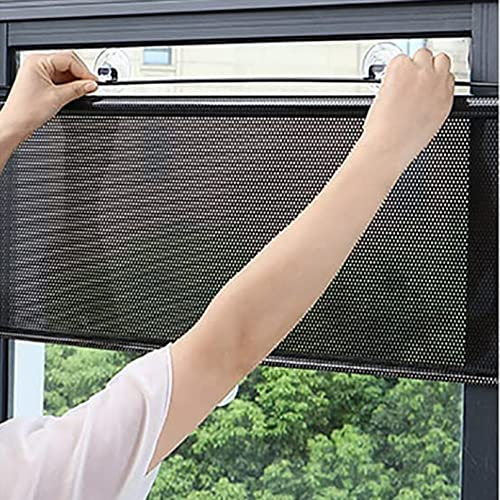 Sichtschutz Einziehbarer Tragbare Rollo Verdunkelungsrollo mit Saugnäpfen,Fensterrollo Rollo Dachfenster,Sonnenblende,Temporäre Jalousien,Für Balkon,Badezimmer,Küche,Büro,Auto,ohne Bohren (68x125cm)