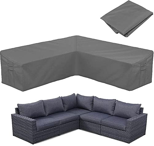 Patio L-Shaped Sectional Sofa Cover SUNSURE Waterproof Outdoor Furniture Cover 420D Heavy Duty V-Shaped Sectional Couch Cover Gray Lawn Garden Furniture Set Covers with Buckle Strap (V Shape 84x84in)