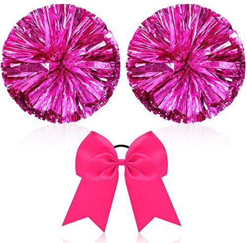 Hanaive 3 Pcs Cheerleading Pom Poms Large, Rose Red, Classic