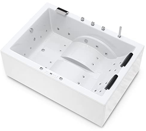 AQUADE Jacuzzi 2 Person Whirlpool Marburg LUX XL 180x130 mit LED Whirlpool Beleuchtung, Armatur Whirlpool Badewanne & Badekissen für Badewanne Whirlpool 2 Personen/Badewanne Komplett Set