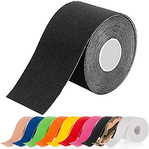 ATETEO Kinesiology Sports 5m x (2.5/3.8/5/7.5) cm Width for Selection Roll of Elastic Muscle Support Tape for Exercise &Injury Recovery, G-black, S:2.5cmX5m