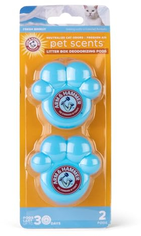 Arm & Hammer Pets Cat Litter Box Deodorizer Pods, Adhesive Odor Absorbing Gel Pods with Fresh Breeze Scent for Litter Pan Area, Easy Stick On Cat Box Freshener, 2 Pcs/Pack