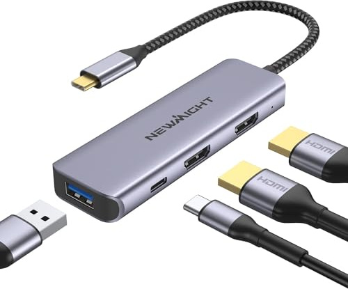 Newmight Adaptateur USB C vers Double HDMI 4 in 1 Type C Double Moniteur Adapter with 100W Power Delivery, USB2.0, hub for MacBook, Dell, Chromebook and Other Type C Devices