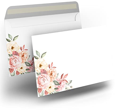 Briefumschlag C6 Haftklebend Selbstklebende 25-50 Stück Briefumschläge Kuvert Briefkuvert bedruckt Rosen Rosa Vintage 80 g/m² 114 x 162 mm Hochzeit Geburtstag Grußkarten Einladung Danksagung (50)