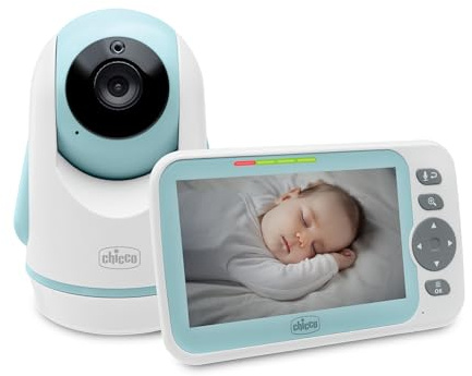 Chicco Baby Monitor Video Evolution, Telecamera Rotante per Neonati e Bambini con Schermo a Colori 5,Portata 220 m, Termometro, Suoni Bianchi, Microfono e Altoparlante, No WIFI Rete Protetta e Sicura