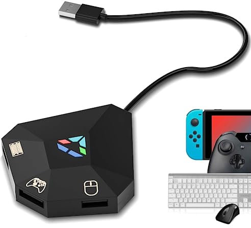 Adaptador Conversor de Teclado y Ratón NS USB con Cable Convertidor Indicador LED de Conexión para PS4 / para PS3/ para Xbox One/para Xbox 360/ para Switch Lite Función de Botón de Reinicio