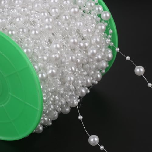 SYSUII 8mm *5m Weiß Perlengirlande Perlenband,Perlenkette Perlenschnur Künstliche Perlengirlande Geschenkband Dekoband Perlenkette Tischdeko Braut Haarschmuck Hochzeits DIY Handwerk Partydeko