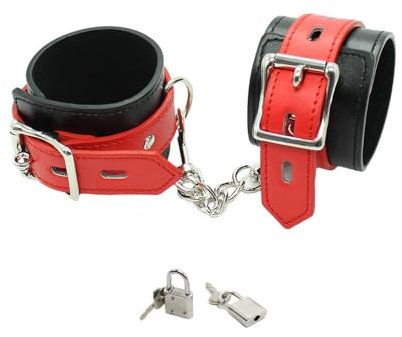 BDSM Fetisch Sex Handschellen Mit Schloss Schlüssel Einstellbar Fesseln Erotik Bondage Handcuffs Sex Bett Fesselset SM Spiel Fußfesseln Sklave Sexspielzeug Fesseln Für Frau,Black