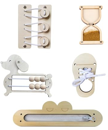 Perfeclan Montessori Spielzeug Busy Board Zubehör Holzspielzeug DIY Material Früherziehung Spielzeug Motorikspielzeug Sensorik Spielzeug Lernspielzeug für Kinder Jungen und Mädchen Vorschule, 5pcs/set