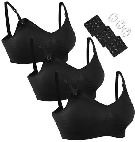HOFISH Soutien-Gorge d'allaitement maternité rembourré sans Armature à Bonnets complets pour Femmes, Lot de 3 (Noir), Taille XL.
