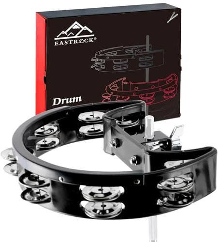 EASTROCK Drum Set Tambourine with Mounting Eye Bolt, Hi Hat Tambourine Drum Set (Single row of jingles, Black)