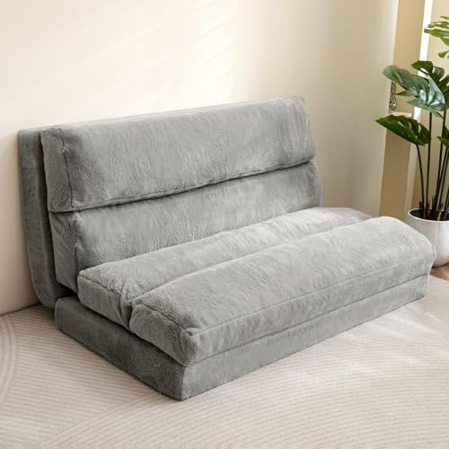 MAXYOYO Sitzsackbett, zusammenklappbares Schlafsofa, Bodenmatratze für Erwachsene, extra Dickes 6-Fach faltbares Bodensofa, Bodencouch für Schlafzimmer, Wohnzimmer, Grau, 135 x 240 cm