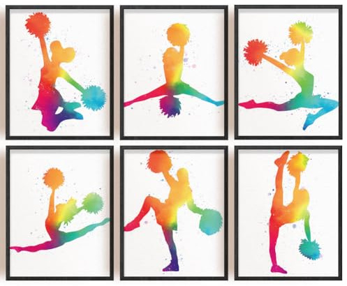 INFUNLY 6er Set Abstrakter Cheerleader Wandkunstdruck Ungerahmt Poster Mit Gymnastikmädchen Druck 8x10 ästhetisches Leinwandgemälde Mit Farbverlauf Tinte als Teamgeschenk Cheerleader Fanclub Schlafzi
