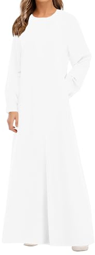 WSPLYSPJY Einfarbige Abaya-Kleider mit Reißverschluss, für Damen, Mädchen, Taschen, islamische Gebetskleidung, Weiss/opulenter Garten, Medium