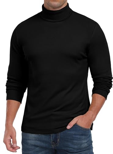 QIXING Men's Thermal Turtleneck Top, Long Sleeve Roll Neck Base Layer | Soft Micro Fleece Roll Neck Top with a Straight Fit for Layering Under Jackets, Suits and Coats in Autumn and Winter