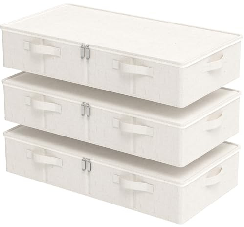 ENUMAIL Förvaringslådor för undersäng, vikbar under sänglåda, tyggarderobsbehållare med lock för att organisera kläder, lakan, filtar, täcke, 80 x 40 x 15 cm, beige, 3-pack