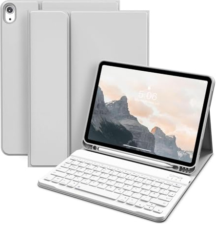 KVTVOU Tastatur Hülle für iPad Air 11 Zoll (2026 2025 2024), iPad Air 5. / 4. Generation (10,9 Zoll 2022 2020), Magnetisch Bluetooth Tastatur, QWERTZ-Layout, Weiche Stoßfeste TPU-Hülle, Grau