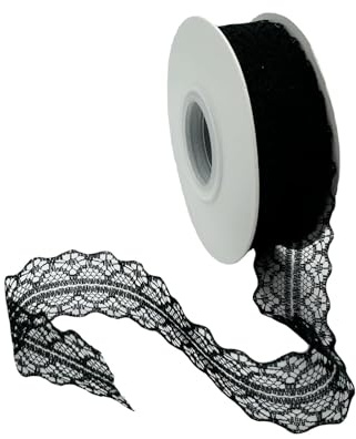 Vordpe Spitzenband, Borten und Bänder zum Nähen, Vintage Spitzenband Breit 3cm, Schleifenband Hochzeit Spitze-Borten für DIY Hochzeit Tischdeko Basteln Geschenkband (23m/Rolle, Schwarz)
