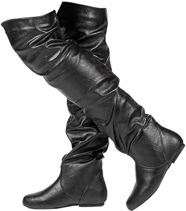 Dasongff Botte Haute Femme Cuissarde Grande Taille Mode Bottes Hautes Classiques Talon Plat Cuissardes Bout Rond Bottes Montantes Club Fête Soirée Cocktail Longues Bottes au-dessus du Genou Boots