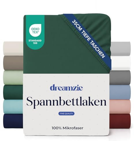 Dreamzie - Spannbettlaken 180x200cm - 100% Mikrofaser - 35cm hoher Steg | Petrolgrün · OEKO-TEX · Spannbetttuch · Ultraweich · Für hohe Matratzen · Pflegeleicht · Leintuch · Für Doppelbetten
