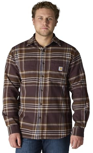 Carhartt Herr Rugged Flex avslappnad passform mellanvikt flanell långärmad rutig skjorta, Mörk sepia, L