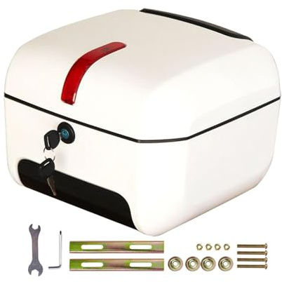 WWERTYY Bauletto per Scooter 28 lt Baule per Casco, Bauletto Scooter per Il Casco di Stoccaggio, Baule per Moto con Serratura, Bagaglio per Moto Scooter Motorino, con Piastra di Base White