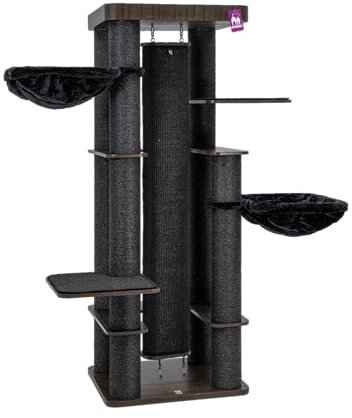 Petrebels Árbol rascador de madera Orion, 189 cm, diseño XXL, diseño de gatos grandes, color negro y marrón