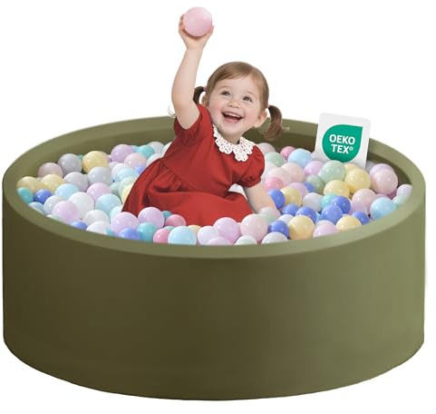 Zedachica Piscina de Bolas Redonda de Espuma, 90 x 30 cm, para bebés a Partir de 1 año, para Interior y Exterior, para niñas y niños, Color Verde Salvia
