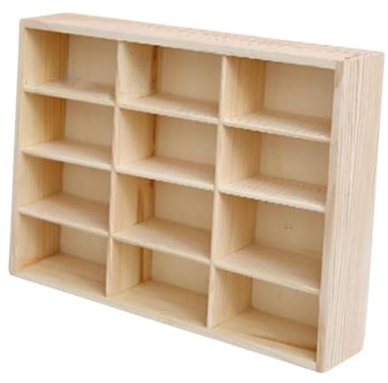 perfk Aufbewahrungsteilerbox aus Holz, an der montierte Aufbewahrungsbox für Spielzeugautos, Regal-Organizer für Spielzeugfiguren, kleine Puppen, 12 Gitter