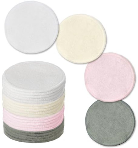 KEYRI 20 Pcs Organic Bamboo Cotton Round Pads Eco-Friendly Washable Facial Cleansing Cotton Pads Soft Face Cotton Pads Makeup Remover Pads Eye Make Up Remover Pads for All Skin Types (Round)