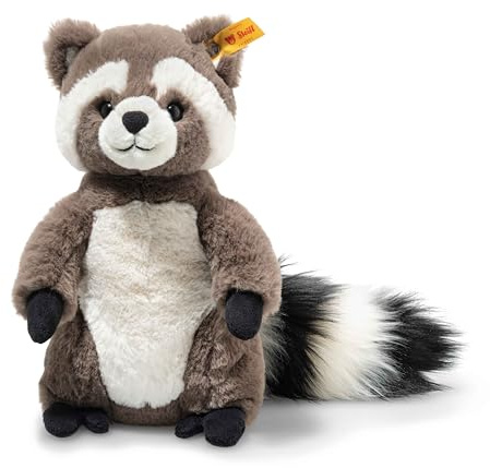 Steiff Pedro Waschbär 23cm braun/Weiss, Kuscheltier Waschbär, weiches Schmusetier, aus kuschelweichem Plüsch, Stofftier für Mädchen und Jungen, waschmaschinenfest, Hellgrau