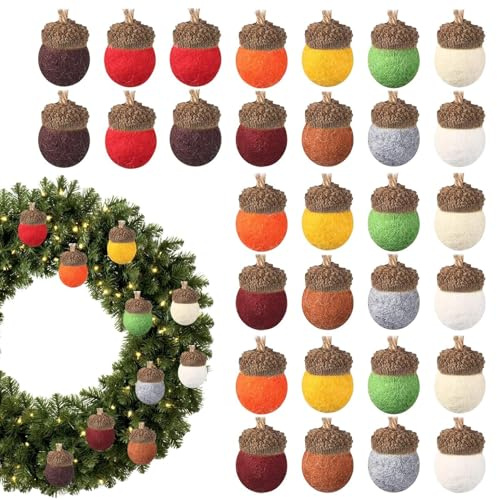 Bellotas para Manualidades, decoración de bellotas de Fieltro | Adornos de acción de Gracias de Bellota con Bolas de Fieltro | 30X Adornos de árbol de otoño Guirnalda de Fieltro, decoración de Granja