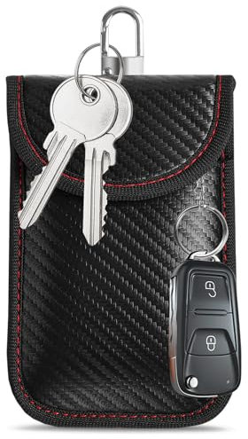 Vancle Keyless Go Schutz Autoschlüssel Hülle, Autoschlüssel Schutz Keyless Schlüsseltasche mit 2 RFID Schutz Fächern, 14×9cm Funkschlüssel Abschirmung Autoschlüssel Schlüsseltasche mit Haken, 1 Stück