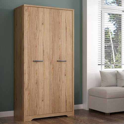 Forte JOADAKIS Kleiderschrank 95, klassischer Drehtürenschrank mit 2 Türen und Einlegeböden, Holzwerkstoff, Catania Eiche Dekor, 94,5 cm breit, 192,4 cm hoch, 52,7 cm tief