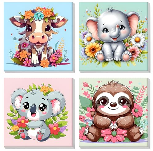 MOGTAA Paquete de 4 pinturas de animales por números para adultos principiantes con marco, pintura por números para niños, pintura acrílica por números en lienzo, kits de pintura al óleo por números