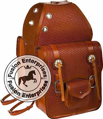 EQUIGEAR Western-Leder-Satteltasche für Pferde | Reitvergnügen Wanderritt geeignet für Reiten und Fassrennen | Satteltasche mit verstellbarem Riemen GRÖSSE: 10X10X3 AS-23