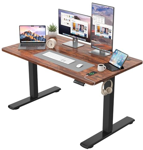 JUMMICO Elektrischer Höhenverstellbarer Schreibtisch - Steh-Sitz Tisch mit Memory-Funktion & Kompletter Tischplatte, Computertisch für Büro & Zuhause 120 x 60 cm Braun