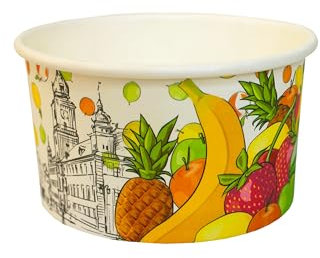 Lot de 30 coupes à glace en carton imprimé avec revêtement PLA 225 ml Motif fruits en ville