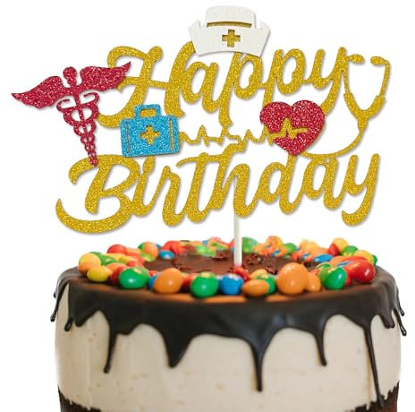 Tortenaufsatz mit Aufschrift Nurse Happy Birthday, goldfarben, glitzernd, für Krankenschwestern, Geburtstagsparty-Dekorationen