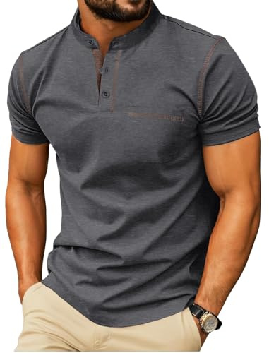 PrinStory Men'S Henley T-Shirts Casual Short Sleeve T-Shirts Breathable Tee With Front Pocket