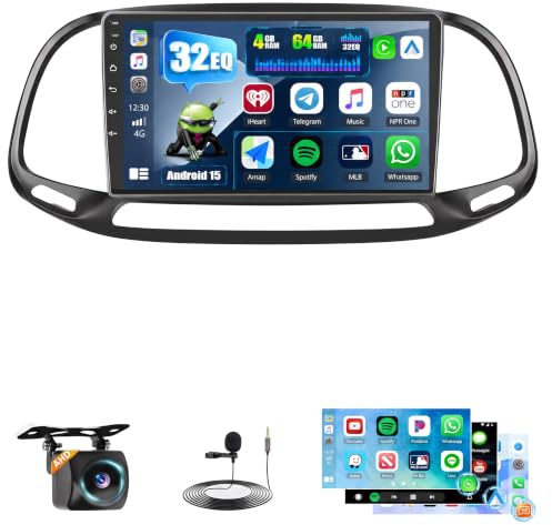 Roinvou 4+64G Radio Coche 2 DIN para FIAT DOBLO 2015 YENI 2015 KASA 2015 Carplay Inalámbrico Android Auto, Android Pantalla Radio Coche 9 Pulgadas MirrorLink Bluetooth WiFi GPS 32EQ RDS/FM SWC Cámara