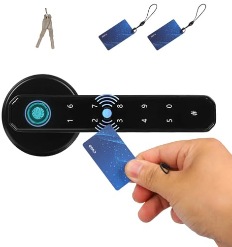 Charocean Smart Fingerprint Door Lock 4-in-1 Fingerprint Door Handle with Smart Lock, Password, IC Card, and Key, Smart Door Lock for Home, Office, and Apartment