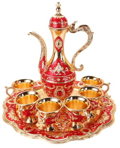 Service à thé marocain, 6 tasses à café turques avec théière, accessoires de cuisine vintage pour la maison, les fêtes et les mariages, rouge