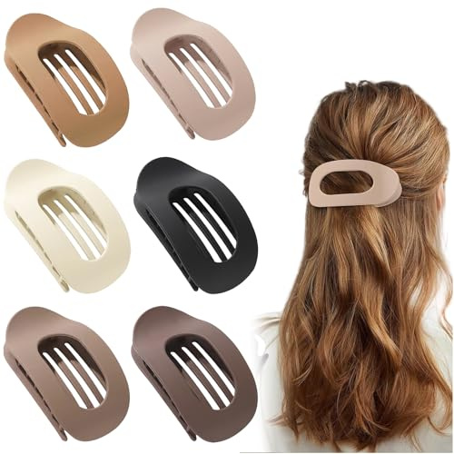 VEGOATY Pinces à Cheveux Plates Françaises 6 Couleurs, Pince Crabe Multi-Dents Antidérapante Aspect Mat Élégant, Clip Plat Grand pour Chignon Sport et Quotidien