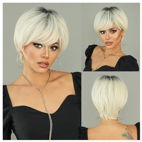 Tief Gewellte Lace-Front-Perücken Aus Echthaar, Kurze, Glatte Blonde Perücke Für Den Modischen Alltag Und Schillernde Cosplay-Transformationen